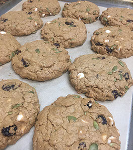 Organic Vegan Oatmeal Cookies with White Chocolate Chips, Cranberries and Pumpkin Seeds by Veganics Catering