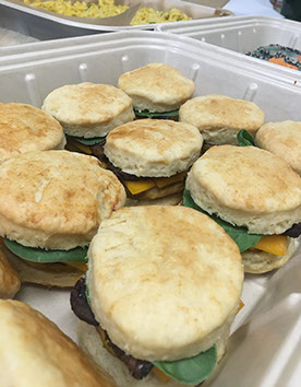 Veganics Catering Vegan Breakfast Sammies with Tempeh Bakin, Tofu Egg and Cheeze